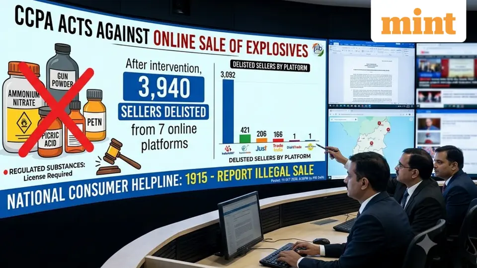 Ammonium nitrate to PETN : CCPA cracks down on 7 online platforms over explosive listings ; 3 , 940 sellers delisted