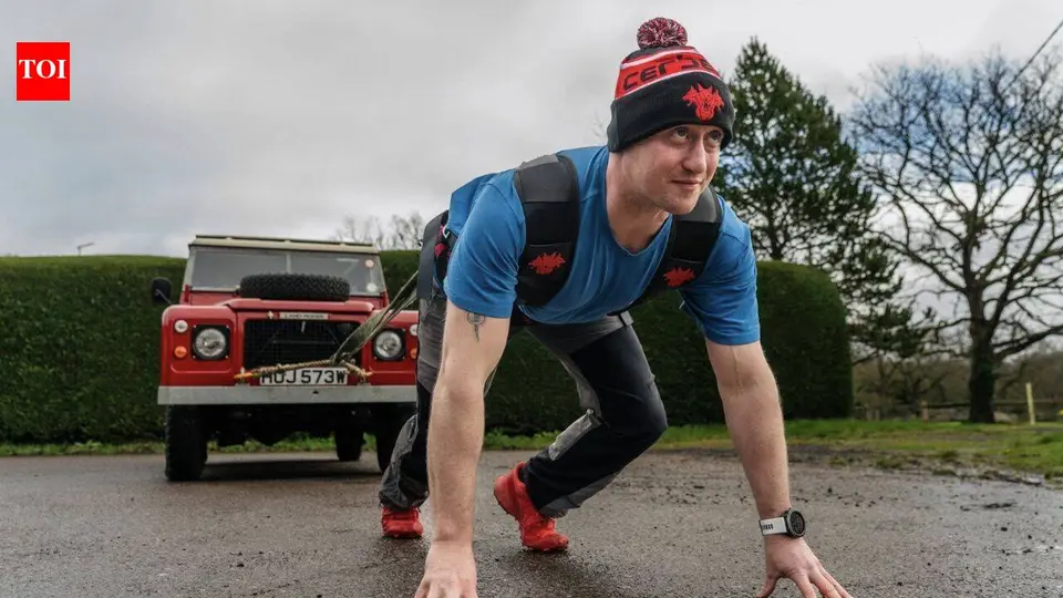 A former soldier pulled a 1 . 5 - tonne Land Rover for 100 km in 100 hours ; he was trying to raise £100 , 000 for families with a rare brain disease