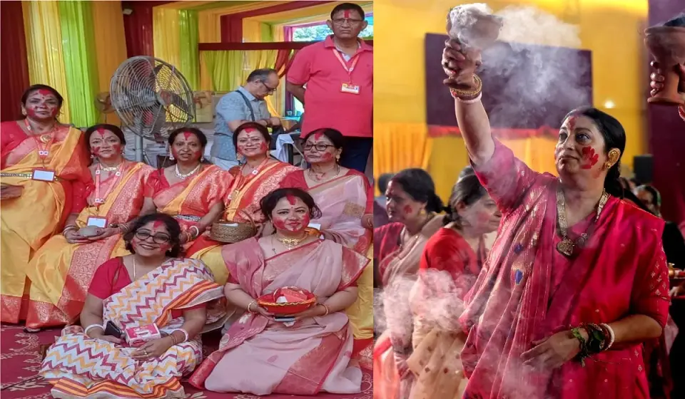 सिंदूर खेला के साथ नम आंखों से हुई मां दुर्गा की विदाई