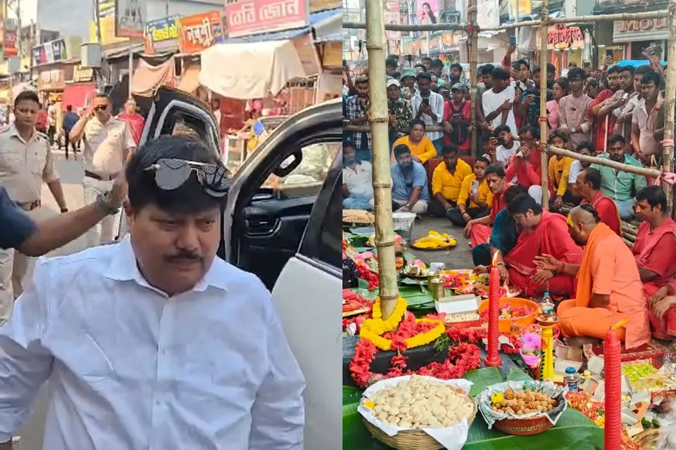Minister Arjun Singh attends the khutipujo at Boroma temple naihati