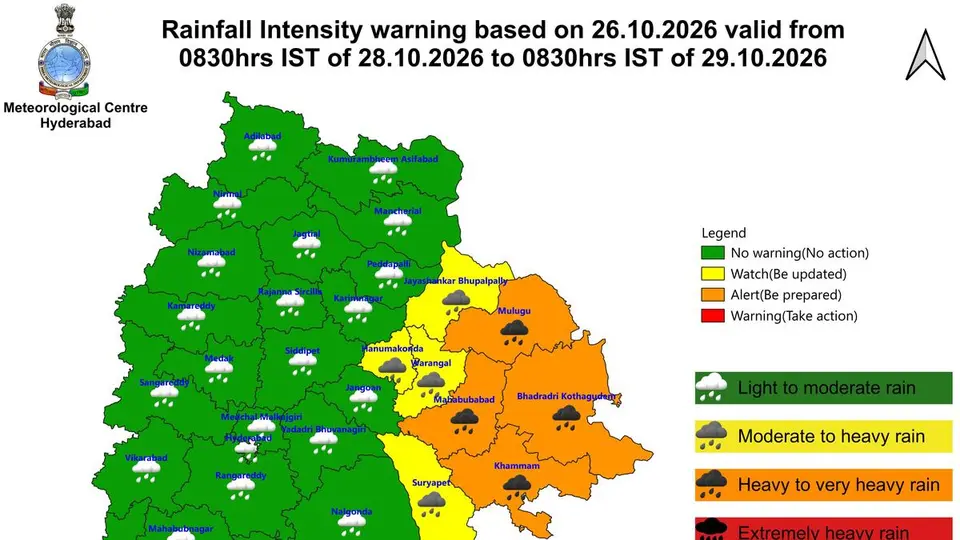 Cyclone Arnab: Orange alert in four Telangana districts, yellow alert in four others on October 28